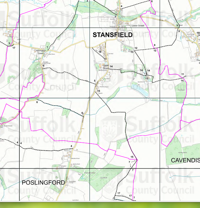 Map of Stansfield footpaths